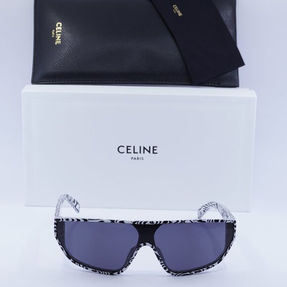 Celine CL40195I 04A Shield Sunglasses - Shiny Zebra/Smoke - Picture 8 of 12